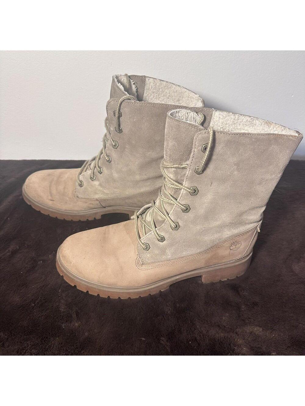 Timberland Womens Boots Size 10 Sherpa Lined Fur Taupe Nubuck Waterproof Combat